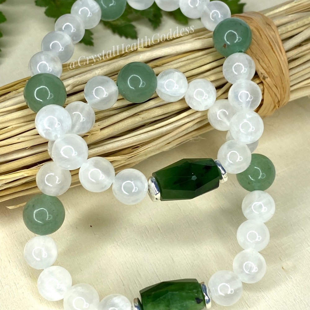 Selenite Green Jade Aventurine Bracelet